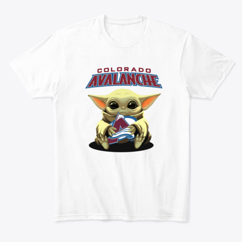 xsr3 baby yoda hugs the colorado avalanche classic t shirt 2 front white