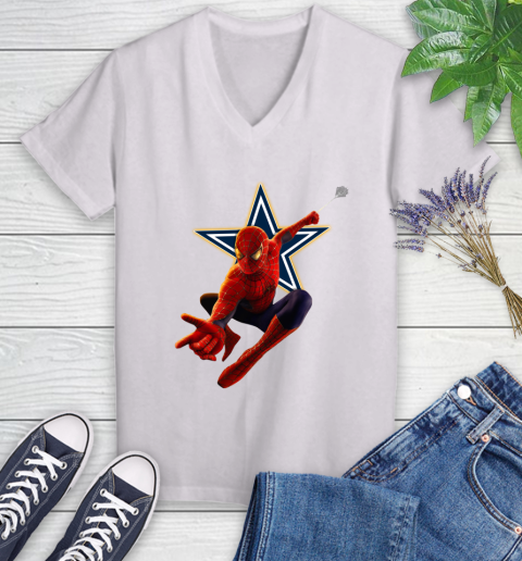 NFL Spider Man Avengers Endgame Football Dallas Cowboys Women's V-Neck T-Shirt