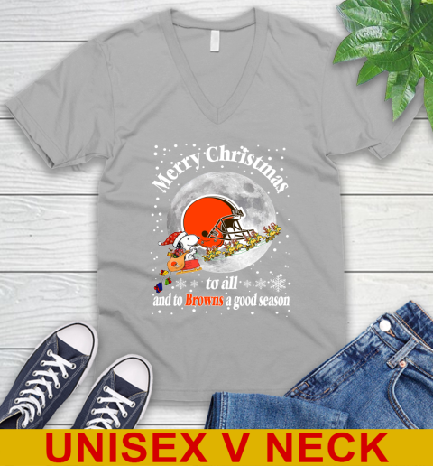 Cleveland Browns Merry Christmas To All And To Browns A Good Season NFL Football Sports V-Neck T-Shirt 3
