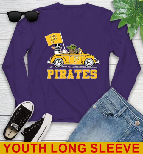 MLB Baseball Pittsburgh Pirates Darth Vader Baby Yoda Driving Star Wars Shirt Youth Long Sleeve 5
