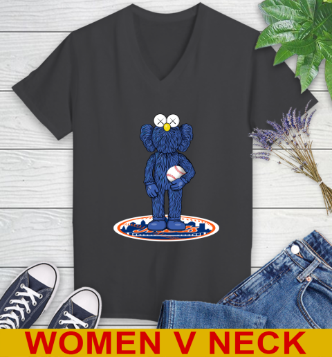 MLB Baseball New York Mets Kaws Bff Blue Figure Shirt Women's V-Neck T-Shirt 9