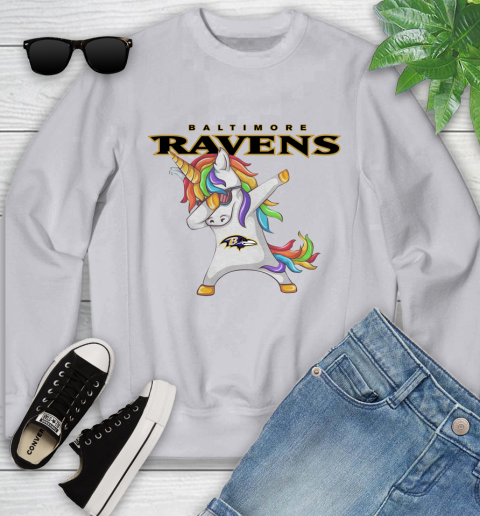 Baltimore Ravens NFL Football Funny Unicorn Dabbing Sports Youth Sweatshirt 4