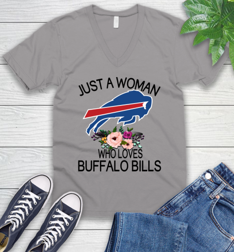 NFL Just A Woman Who Loves Buffalo Bills Football Sports V-Neck T-Shirt 2