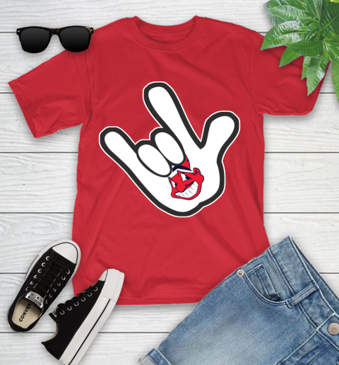 Cleveland Indians MLB Baseball Mickey Rock Hand Disney Youth T-Shirt 10