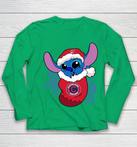 Cleveland Indians Christmas Stitch In The Sock Funny Disney MLB Youth Long Sleeve 6