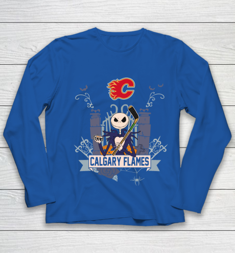 NHL Calgary Flames Hockey Jack Skellington Halloween Youth Long Sleeve 7