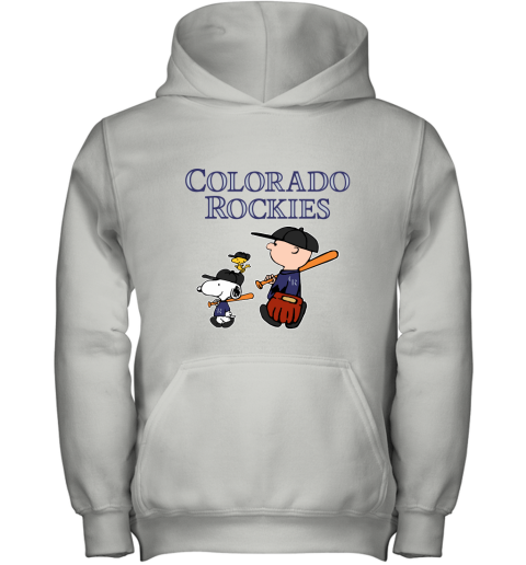 Colorado Rockies Let's Play Baseball Together Snoopy MLB Youth Hoodie