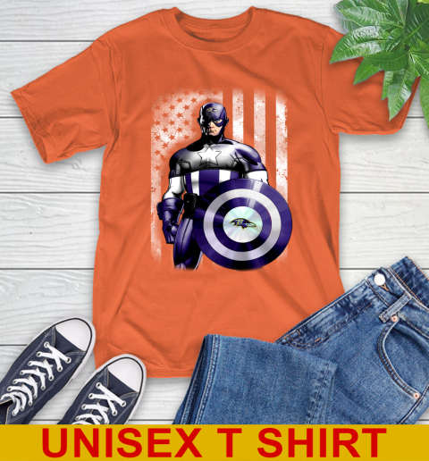 Baltimore Ravens NFL Football Captain America Marvel Avengers American Flag Shirt T-Shirt 4