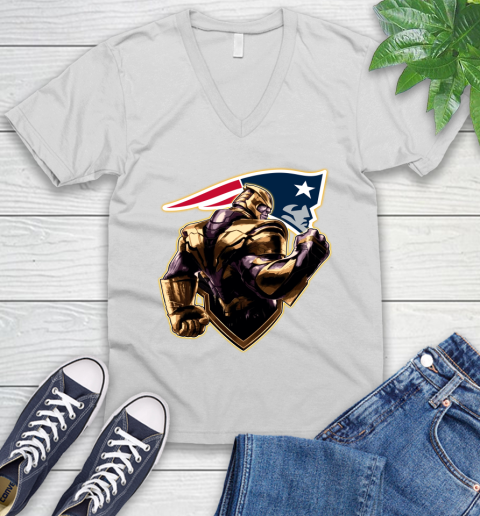 NFL Thanos Avengers Endgame Football Sports New England Patriots V-Neck T-Shirt