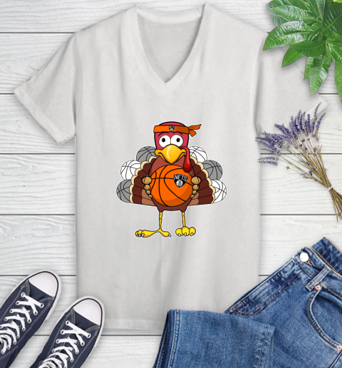 Brooklyn Nets Turkey thanksgiving day Women's V-Neck T-Shirt