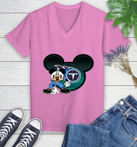 NFL Tennessee Titans Mickey Mouse Disney Football T Shirt Women's V-Neck T-Shirt 14