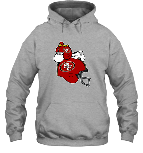 qusm snoopy and woodstock resting on san francisco 49ers helmet hoodie 23 front sport grey