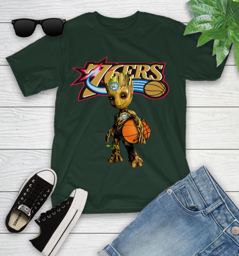 Philadelphia 76ers NBA Basketball Groot Marvel Guardians Of The Galaxy Youth T-Shirt 5