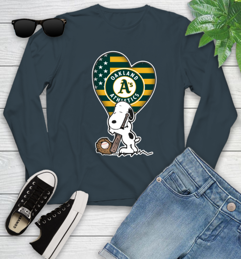 Oakland Athletics MLB Baseball The Peanuts Movie Adorable Snoopy Youth Long Sleeve 8