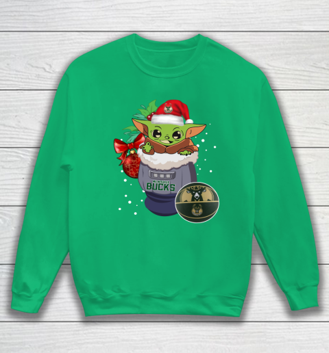 Milwaukee Bucks Christmas Baby Yoda Star Wars Funny Happy NBA Sweatshirt 6