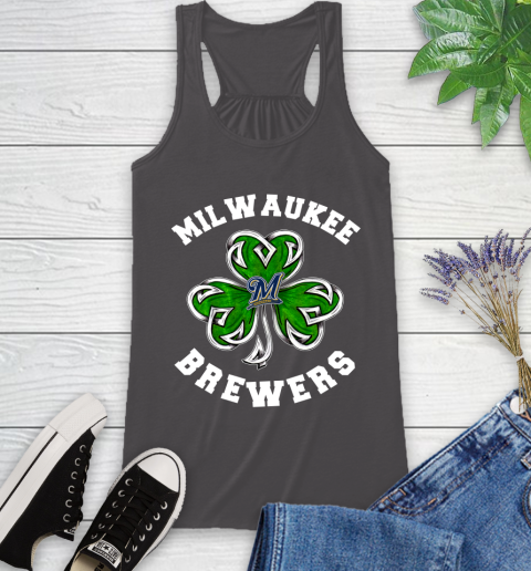 MLB Milwaukee Brewers Three Leaf Clover St Patrick's Day Baseball Sports Racerback Tank 11