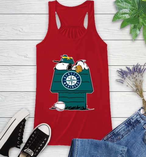 MLB Seattle Mariners Snoopy Woodstock The Peanuts Movie Baseball T Shirt Racerback Tank 6