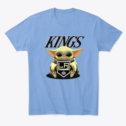 5oe5 baby yoda hugs the los angeles kings classic t shirt 2 front carolina blue