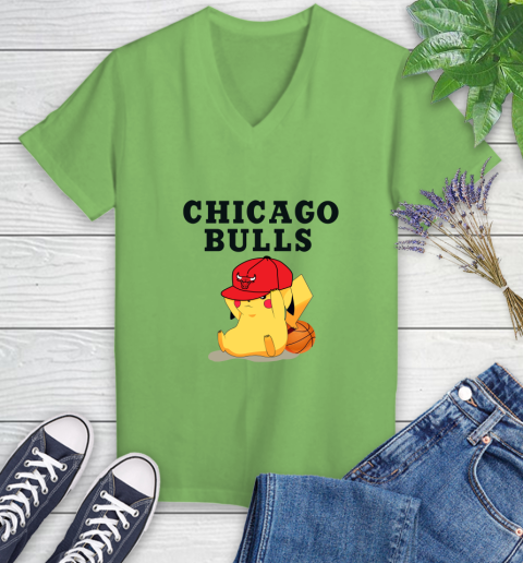 NBA Pikachu Basketball Sports Chicago Bulls Women's V-Neck T-Shirt 11