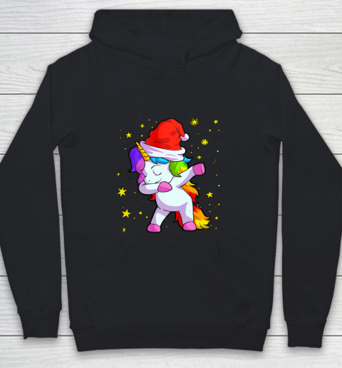 Christmas Unicorn Shirt for Girls Santa Hat Xmas Gift Youth Hoodie