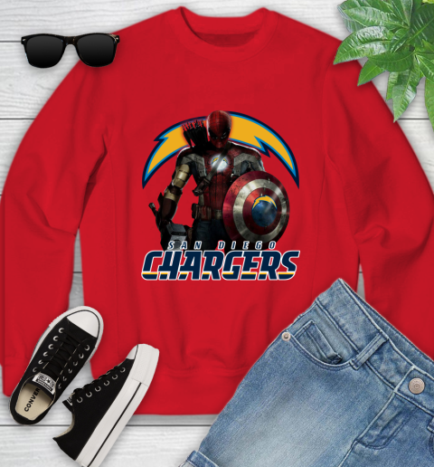 NFL Captain America Thor Spider Man Hawkeye Avengers Endgame Football San Diego Chargers Youth Sweatshirt 9