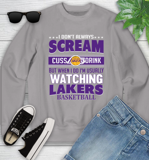 Los Angeles Lakers NBA Basketball I Scream Cuss Drink When I'm Watching My Team Youth Sweatshirt 3