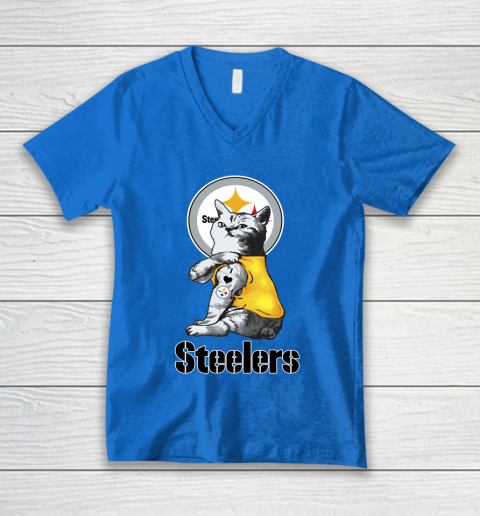 NFL Football My Cat Loves Pittsburgh Steelers V-Neck T-Shirt 5