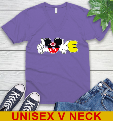 Cincinnati Reds MLB Baseball Love Mickey Disney Sports V-Neck T-Shirt 9