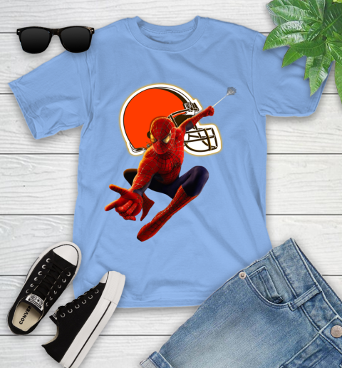 NFL Spider Man Avengers Endgame Football Cleveland Browns Youth T-Shirt 11
