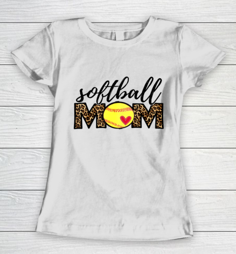 Softball Mom Leopard Funny Baseball Mom Mother s Day 2021 Women's T-Shirt