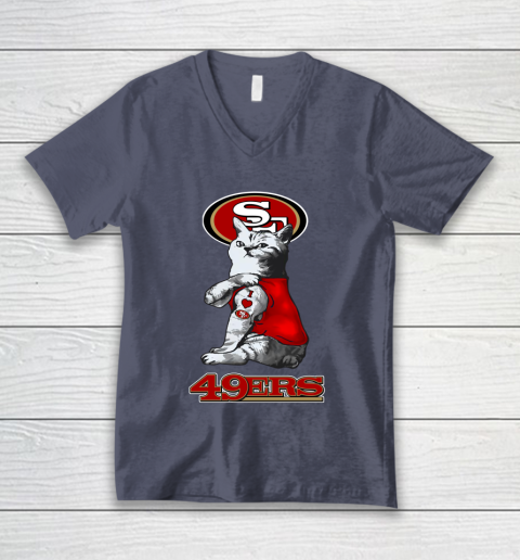 NFL Football My Cat Loves San Francisco 49ers V-Neck T-Shirt 7