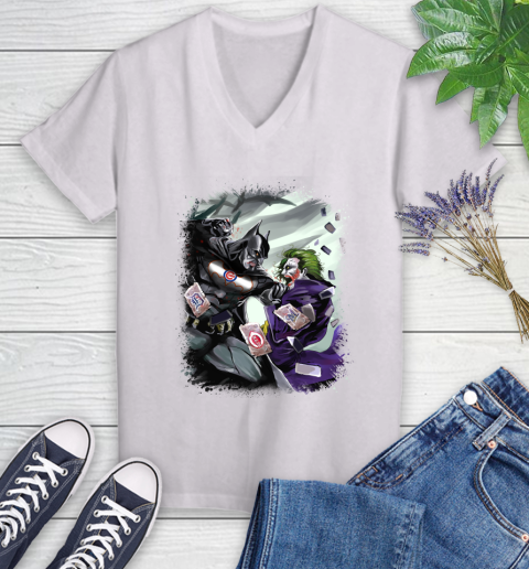 Chicago Cubs MLB Baseball Batman Fighting Joker DC Comics Women's V-Neck T-Shirt
