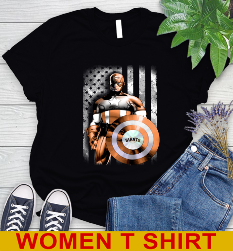 San Francisco Giants MLB Baseball Captain America Marvel Avengers American Flag Shirt Women's T-Shirt