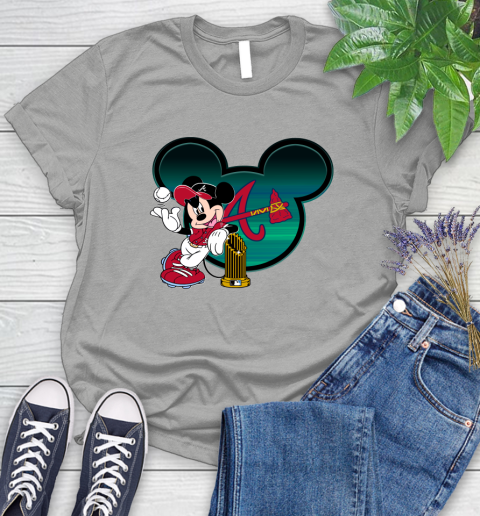 MLB Atlanta Braves The Commissioner's Trophy Mickey Mouse Disney Women's T-Shirt 10