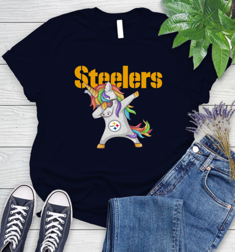 Pittsburgh Steelers NFL Football Funny Unicorn Dabbing Sports Women's T-Shirt 3