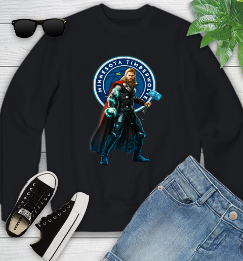 NBA Thor Avengers Endgame Basketball Minnesota Timberwolves Youth Sweatshirt 2