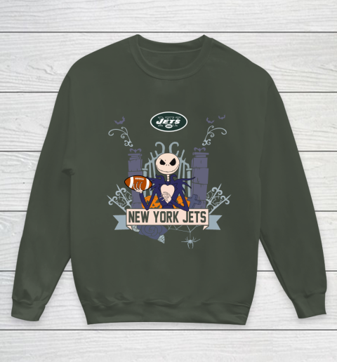NFL New York Jets Football Jack Skellington Halloween Youth Sweatshirt 8