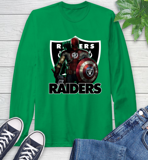 NFL Captain America Thor Spider Man Hawkeye Avengers Endgame Football Oakland Raiders Long Sleeve T-Shirt 7