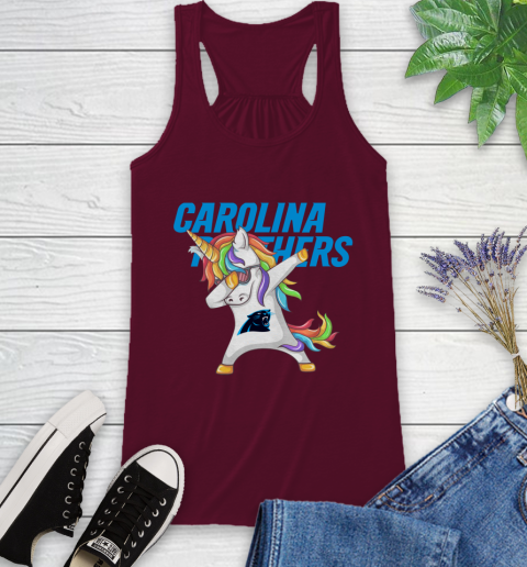 Carolina Panthers NFL Football Funny Unicorn Dabbing Sports Racerback Tank 3
