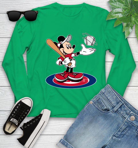 MLB Baseball Chicago Cubs Cheerful Mickey Disney Shirt Youth Long Sleeve 6