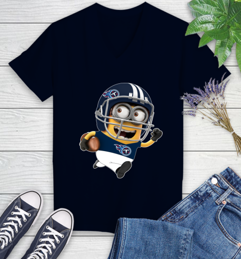 NFL Tennessee Titans Minions Disney Football Sports Women's V-Neck T-Shirt 3