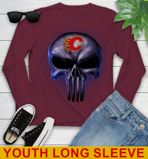 Calgary Flames NHL Hockey Punisher Skull Sports Youth Long Sleeve 6