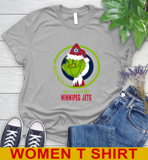 Winnipeg Jets NHL Christmas Grinch I Hate People But I Love My Favorite Hockey Team Women's T-Shirt 5
