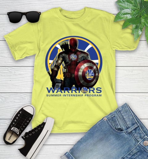 Golden State Warriors NBA Basketball Captain America Thor Spider Man Hawkeye Avengers Youth T-Shirt 8