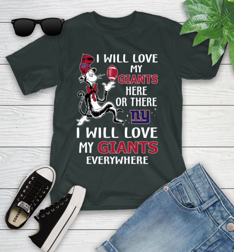 NFL Football New York Giants I Will Love My Giants Everywhere Dr Seuss Shirt Youth T-Shirt 5