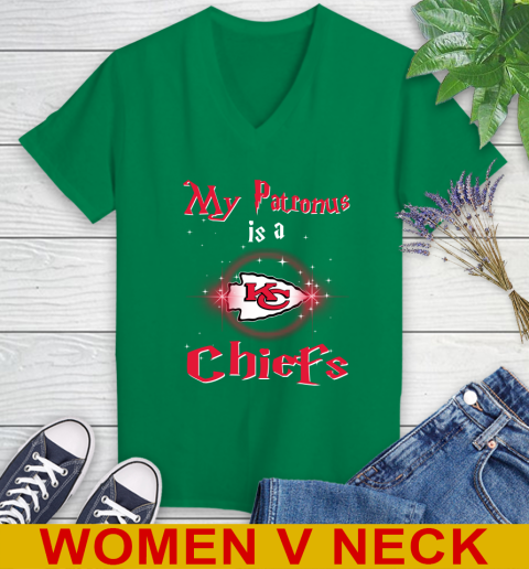 NFL Football Harry Potter My Patronus Is A Kansas City Chiefs Women's V-Neck T-Shirt 5