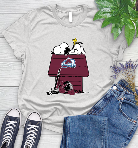 Colorado Avalanche NHL Hockey Snoopy Woodstock The Peanuts Movie Women's T-Shirt