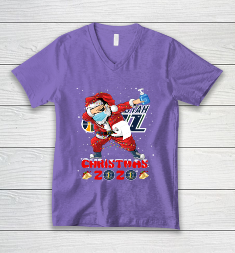 Utah Jazz Funny Santa Claus Dabbing Christmas 2020 NBA V-Neck T-Shirt 8