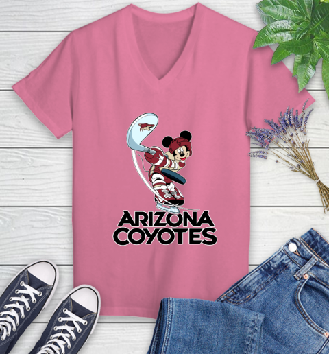NHL Hockey Arizona Coyotes Cheerful Mickey Mouse Shirt Women's V-Neck T-Shirt 11