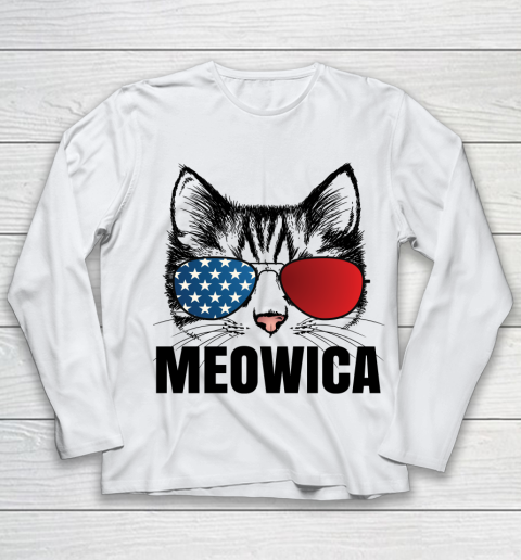 Independence Day Meowica Funny Cat American Flag  4th of July Youth Long Sleeve